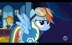 Size: 1024x640 | Tagged: black bars, derpibooru import, rainbow dash, safe, screencap, spitfire, wonderbolts academy, youtube caption