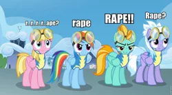 Size: 960x534 | Tagged: caption, cloudchaser, derpibooru import, edit, edited screencap, image macro, implied rape, lightning dust, meadow flower, meme, rainbow dash, screencap, semi-grimdark, suggestive, wonderbolts academy, wonderbolt trainee uniform