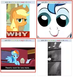 Size: 535x568 | Tagged: applejack, derpibooru import, exploitable meme, juxtaposition, juxtaposition win, meme, meta, rainbow dash, safe, shining armor, why.jpg