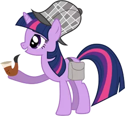 Size: 3930x3670 | Tagged: safe, artist:90sigma, derpibooru import, twilight sparkle, pony, unicorn, mmmystery on the friendship express, bubble pipe, deerstalker, female, hat, mare, pipe, sherlock holmes, simple background, solo, transparent background, unicorn twilight, vector