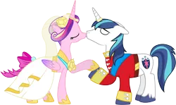 Size: 6320x3760 | Tagged: absurd resolution, artist:90sigma, clothes, derpibooru import, dress, female, kissing, male, princess cadance, safe, shining armor, shiningcadance, shipping, simple background, straight, suit, transparent background, vector, wedding dress
