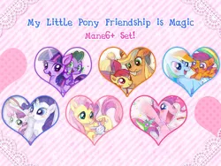 Size: 640x480 | Tagged: angel bunny, apple bloom, applejack, artist:shimabo, cutie mark crusaders, derpibooru import, fluttershy, gummy, heart, mane seven, mane six, pinkie pie, pixiv, rainbow dash, rarity, safe, scootaloo, scootalove, spike, sweetie belle, twilight sparkle