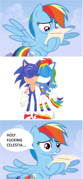 Size: 752x1624 | Tagged: safe, derpibooru import, rainbow dash, anti-shipping, exploitable meme, female, image, letter meme, male, meme, mouthpiece, png, shipping, sonic drama, sonic the hedgehog, sonic the hedgehog (series), sonicdash, straight, vulgar