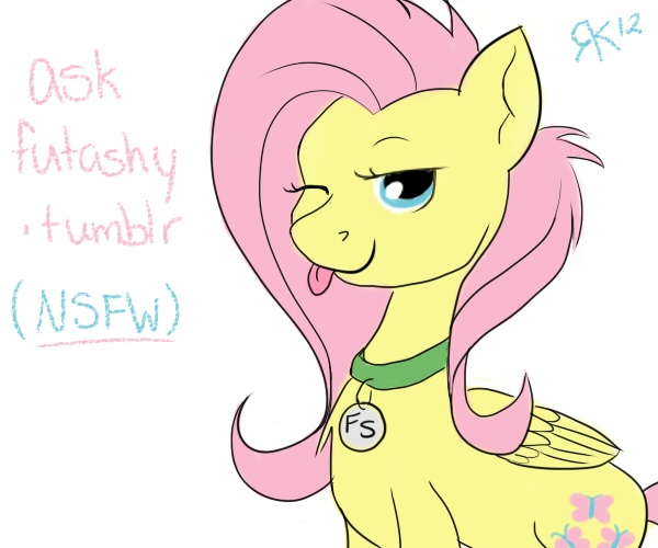 Size: 600x500 | Tagged: artist:oatmeal-you-so-crazy, collar, derpibooru import, fluttershy, futa, futa fluttershy, intersex, oc, oc:futashy, pet tag, safe, tumblr, wink