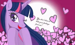 Size: 900x540 | Tagged: safe, artist:mini-deus, derpibooru import, twilight sparkle, blushing, heart, looking at you, open mouth, pretty princess, smiling, wink