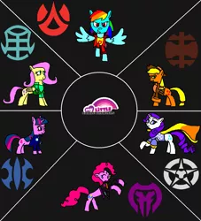 Size: 1341x1478 | Tagged: applejack, aquos, bakugan, bakugan battle brawlers, darkus, derpibooru import, fluttershy, haos, pinkie pie, pyrus, rainbow dash, rarity, safe, subterra, twilight sparkle, ventus