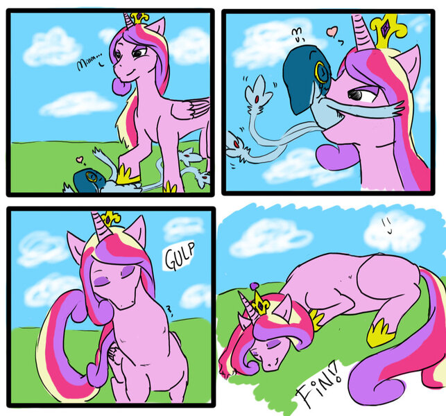 Size: 900x840 | Tagged: artist:heartman98, azelf, comic, derpibooru import, fetish, genuine-azelf, imminent vore, princess cadance, questionable, vore