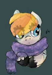 Size: 838x1219 | Tagged: safe, artist:weepysheep, deleted from derpibooru, derpibooru import, oc, oc:bumble, unofficial characters only, pegasus, pony, clothes, heterochromia, scarf, simple background, solo, starry eyes, unshorn fetlocks, wingding eyes