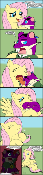 Size: 600x2397 | Tagged: questionable, artist:rattatalord, derpibooru import, fluttershy, comic, crossover, fetish, fluttermom, flutterpred, gulp, inside stomach, internal, licking, moist, non-fatal vore, pokémon, soft vore, squishy, stomach, stomach noise, swallowing, throat bulge, tongue out, vore, warm