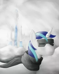 Size: 2583x3200 | Tagged: artist:chevrium, crystal empire, derpibooru import, safe, shining armor, snow, snowfall, snow goggles, solo, the crystal empire