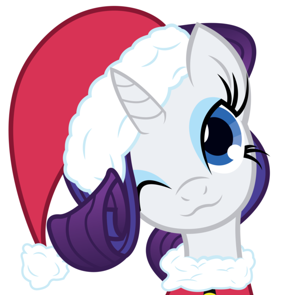 Size: 5000x5000 | Tagged: :3, absurd resolution, artist:gameguy001, christmas, christmas ponies, clothes, derpibooru import, hat, rarity, safe, santa hat, simple background, solo, transparent background, vector, wink