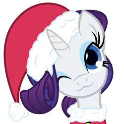 Size: 5000x5000 | Tagged: :3, absurd resolution, artist:gameguy001, christmas, christmas ponies, clothes, derpibooru import, hat, rarity, safe, santa hat, simple background, solo, transparent background, vector, wink
