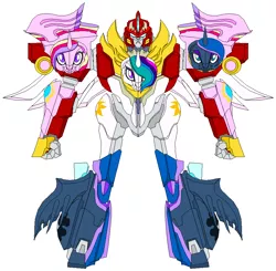 Size: 945x925 | Tagged: artist:terry, crossover, derpibooru import, gattai, hot rod, megazord, power rangers, princess cadance, princess celestia, princess luna, rodimus, safe, super sentai, this isn't even my final form, transformers