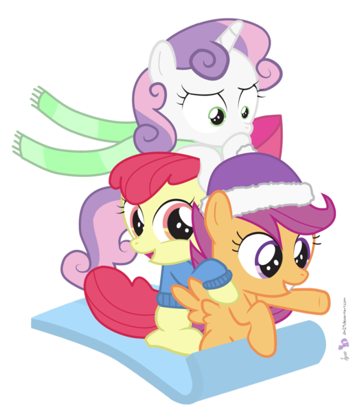 Size: 1300x1480 | Tagged: apple bloom, artist:dm29, clothes, cutie mark crusaders, derpibooru import, hat, safe, scarf, scootaloo, simple background, sled, sweater, sweetie belle, transparent background, trio, vector