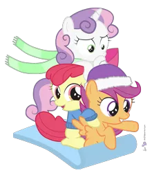 Size: 1300x1480 | Tagged: apple bloom, artist:dm29, clothes, cutie mark crusaders, derpibooru import, hat, safe, scarf, scootaloo, simple background, sled, sweater, sweetie belle, transparent background, trio, vector