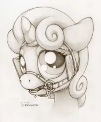 Size: 1054x1276 | Tagged: artist:ecmajor, bit, bit gag, blinders, bridle, crying, gag, safe, solo, sweetie belle, teary eyes