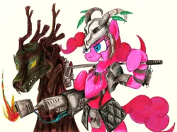 Size: 1024x766 | Tagged: artist:jamescorck, crossover, derpibooru import, fallout, fallout: new vegas, fiends, flamethrower, pinkie pie, safe, timber wolf, weapon