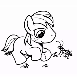 Size: 945x945 | Tagged: safe, artist:megasweet, derpibooru import, big macintosh, earth pony, insect, pony, colt, grasshopper, male, stallion, younger