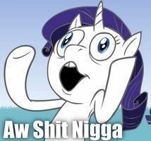 Size: 214x200 | Tagged: safe, derpibooru import, rarity, .mov, image macro, nigga, reaction image, vulgar