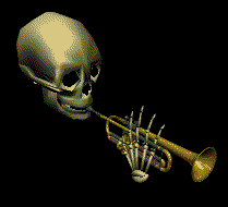 Size: 209x190 | Tagged: 2spooky, animated, barely pony related, ghost, irrational exuberance, lyra heartstrings, musical instrument, obligatory pony, safe, skeleton, skull trumpet, spooky, trumpet, wat