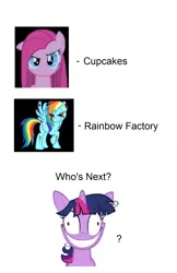 Size: 1156x1788 | Tagged: derpibooru import, fanfic:cupcakes, fanfic:rainbow factory, grimdark, pinkamena diane pie, pinkie pie, rainbow dash, twilight snapple, twilight sparkle