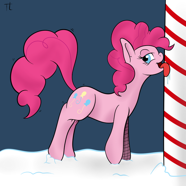 Size: 1600x1600 | Tagged: artist:thexiiilightning, derpibooru import, fishnets, licking, pinkie pie, snow, suggestive