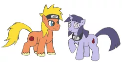 Size: 893x457 | Tagged: safe, artist:gaiash, derpibooru import, ponified, earth pony, pony, unicorn, eye contact, floppy ears, hyuuga hinata, naruhina, naruto, raised hoof, shipping, smiling, unshorn fetlocks, uzumaki naruto