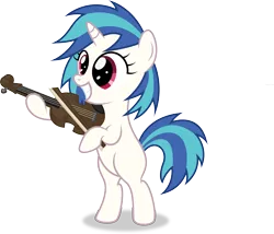 Size: 6980x5985 | Tagged: safe, artist:agamnentzar, artist:tim015, derpibooru import, vinyl scratch, pony, unicorn, absurd resolution, bipedal, blank flank, female, filly, foal, hooves, horn, simple background, smiling, solo, teeth, transparent background, vector, violin, younger