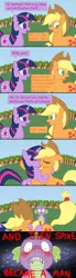 Size: 575x2070 | Tagged: and then spike was a man, applejack, artist:equinox23, blushing, chests are touching, comic, derpibooru import, female, kissing, lesbian, lesbian in front of boys, shipping, sloppy kissing, spike, suggestive, twijack, twilight sparkle