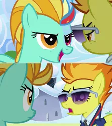 Size: 1280x1441 | Tagged: artist:capnpea, derpibooru import, edit, edited screencap, fimbriae, lightning dust, rainbow dash, safe, screencap, spitfire, sunglasses, wat, wonderbolts academy