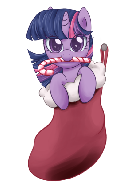 Size: 3000x4100 | Tagged: artist:steffy-beff, candy cane, christmas stocking, cute, derpibooru import, filly, looking at you, mouth hold, safe, simple background, smiling, solo, transparent background, twiabetes, twilight sparkle, vector