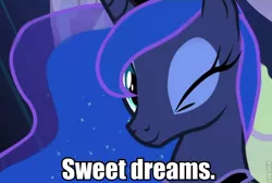 Size: 640x429 | Tagged: bronybait, cute, daaaaaaaaaaaw, derpibooru import, dream walker luna, good end, happy, image macro, lunabetes, meme, princess luna, safe, sleepless in ponyville, smiling, solo, sweet dreams fuel, wink