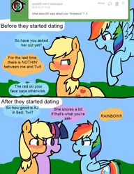 Size: 500x650 | Tagged: applejack, ask, ask twijack, blushing, comic, derpibooru import, female, lesbian, rainbow dash, shipping, suggestive, tumblr, twijack, twilight sparkle