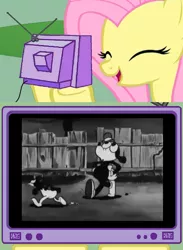 Size: 604x827 | Tagged: safe, derpibooru import, fluttershy, chicken, pony, cartoon, exploitable meme, meme, this will end in tears, tv meme