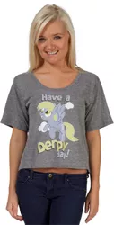 Size: 253x500 | Tagged: clothes, derpibooru import, derpy hooves, human, irl, irl human, midriff, photo, safe, short shirt, solo, t-shirt