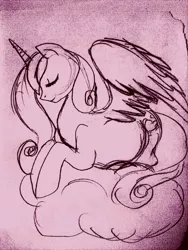 Size: 774x1032 | Tagged: artist:hp-hf, cloud, derpibooru import, pregnant, princess cadance, safe, solo, traditional art