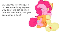 Size: 2000x1077 | Tagged: applejack, applepie, derpibooru import, female, hug, lesbian, meta, pinkie pie, safe, shipping, thread