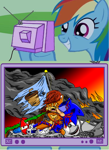 Size: 562x770 | Tagged: grimdark, artist:jeremyacorn, derpibooru import, rainbow dash, pony, anti-shipping, exploitable meme, fanart from other series, female, image, male, meme, mouthpiece, png, sally acorn, shipping, sonic drama, sonic the hedgehog, sonic the hedgehog (series), sonicdash, straight, sweet freedom, tv meme