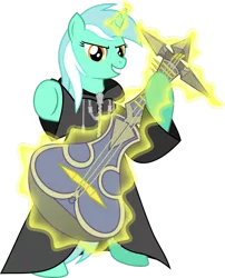 Size: 804x994 | Tagged: safe, artist:jackos92, derpibooru import, lyra heartstrings, pony, unicorn, bipedal, cloak, clothes, crossover, demyx, kingdom hearts, magic, organization xiii, sitar