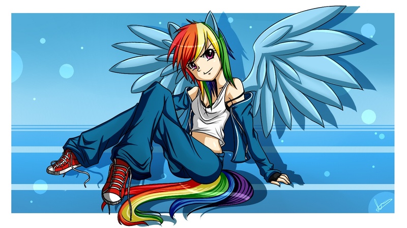 Size: 1366x768 | Tagged: artist:merrytheberry, converse, derpibooru import, eared humanization, humanized, rainbow dash, safe, shoes, solo, tailed humanization, winged humanization