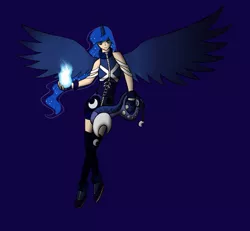 Size: 930x859 | Tagged: aqua, artist:xelim, horned humanization, humanized, keyblade, kingdom hearts, princess luna, safe, simple background, solo, winged humanization