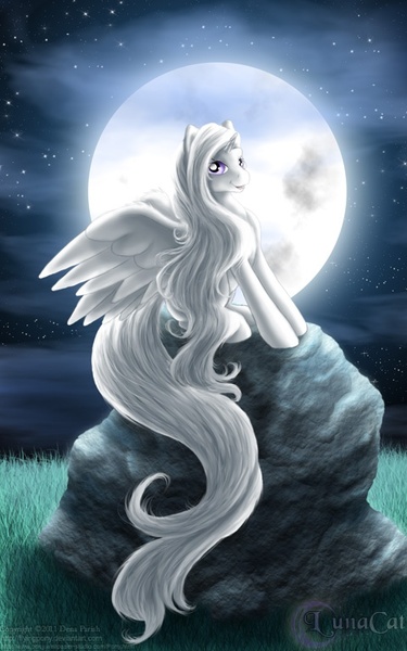 Size: 480x768 | Tagged: safe, artist:flyingpony, derpibooru import, oc, oc:lunarstar, unofficial characters only, alicorn, pony, fanfic, alicorn oc, g1, moon, night, solo