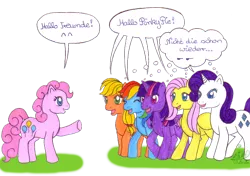 Size: 900x633 | Tagged: applejack, artist:shadowgirlfan, derpibooru import, duckery in the source, fluttershy, g1, g4 to g1, generation leap, german, misspelling, pinkie pie, rainbow dash, rarity, safe, twilight sparkle