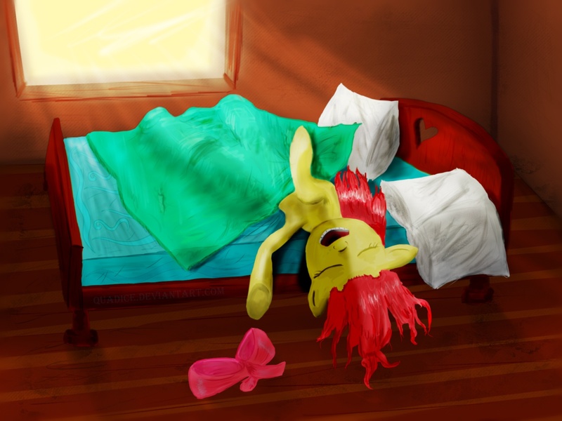 Size: 1600x1200 | Tagged: apple bloom, artist:quadice, derpibooru import, safe, sleeping