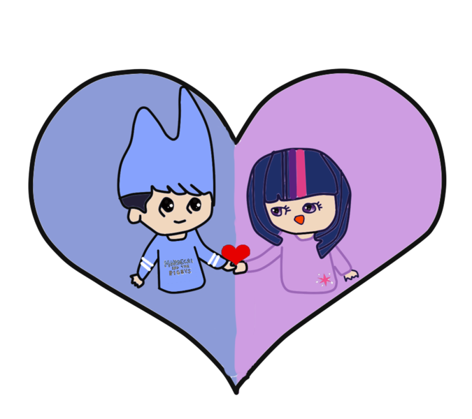 Size: 900x800 | Tagged: artist:kaiamurosesei, crossover, crossover shipping, derpibooru import, heart, humanized, mordecai, mordetwi, regular show, safe, shipping, twilight sparkle