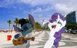 Size: 1440x900 | Tagged: artist:brion24, beach, crossover, crossover shipping, derpibooru import, disney, elvis presley, faint, female, hawaii, kauai, lilo and stitch, male, raristitch, rarity, safe, shipping, stitch, straight, ukulele