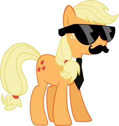 Size: 952x1009 | Tagged: applejack, artist:l0gun, derpibooru import, moustache, necktie, safe, sunglasses