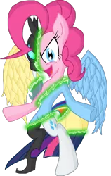 Size: 3460x5458 | Tagged: appleflaritwidashpie, applejack, artist:tixolseyerk, body horror, changeling, chimera, derpibooru import, fluttershy, fusion, mane six, pinkie pie, ponytron, rainbow dash, rarity, safe, twilight sparkle, we have become one