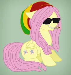 Size: 650x688 | Tagged: derpibooru import, dreadlocks, drugs, flutterhigh, flutterjoint, fluttershy, high, joint, marijuana, rasta, safe, sunglasses