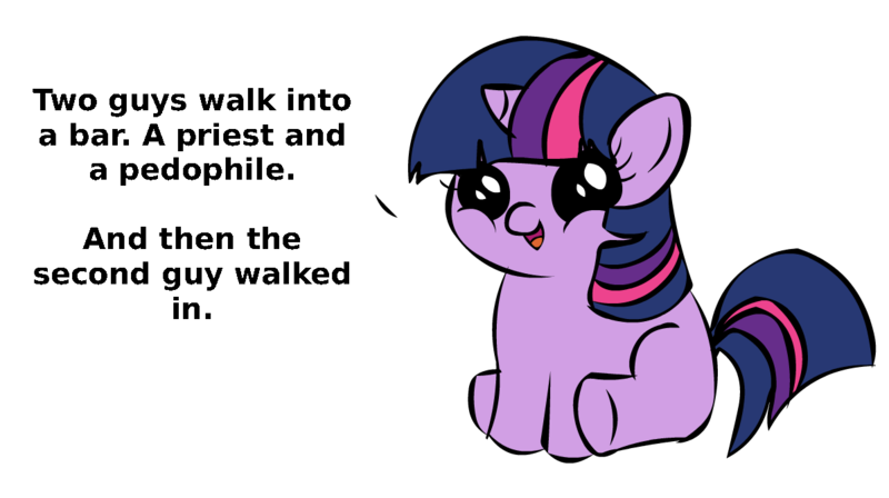 Size: 1194x668 | Tagged: derpibooru import, filly twilight telling an offensive joke, meme, questionable, solo, twilight sparkle